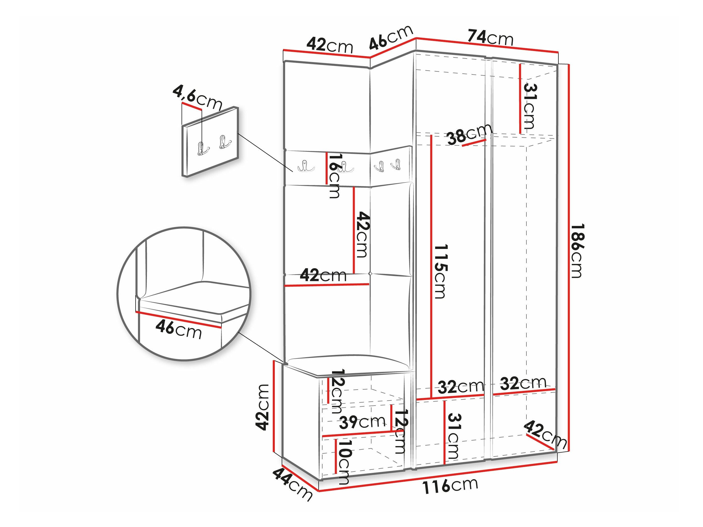 Meuble d'entrée Pinis XXVI (Chêne Artisan + Noir)