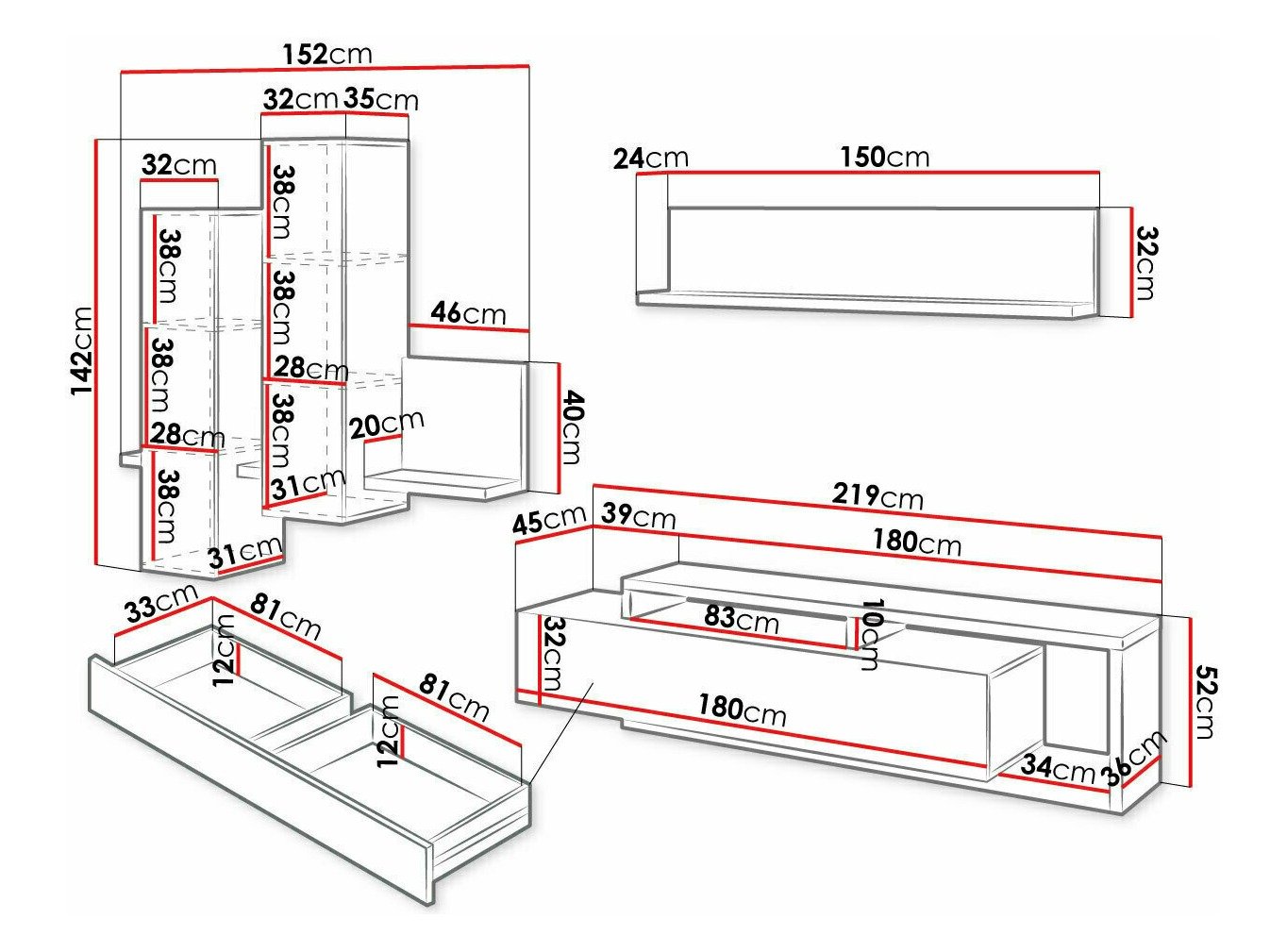 Ensemble de salon Lutiva 100 (Anthracite + Ribbec chêne)