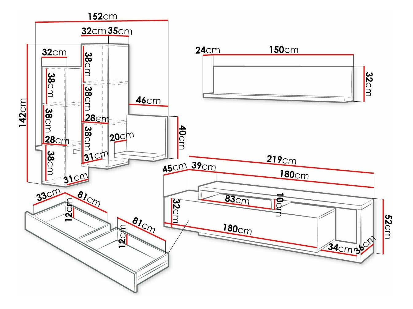 Ensemble de salon Lutiva 100 (Blanc + Béton)