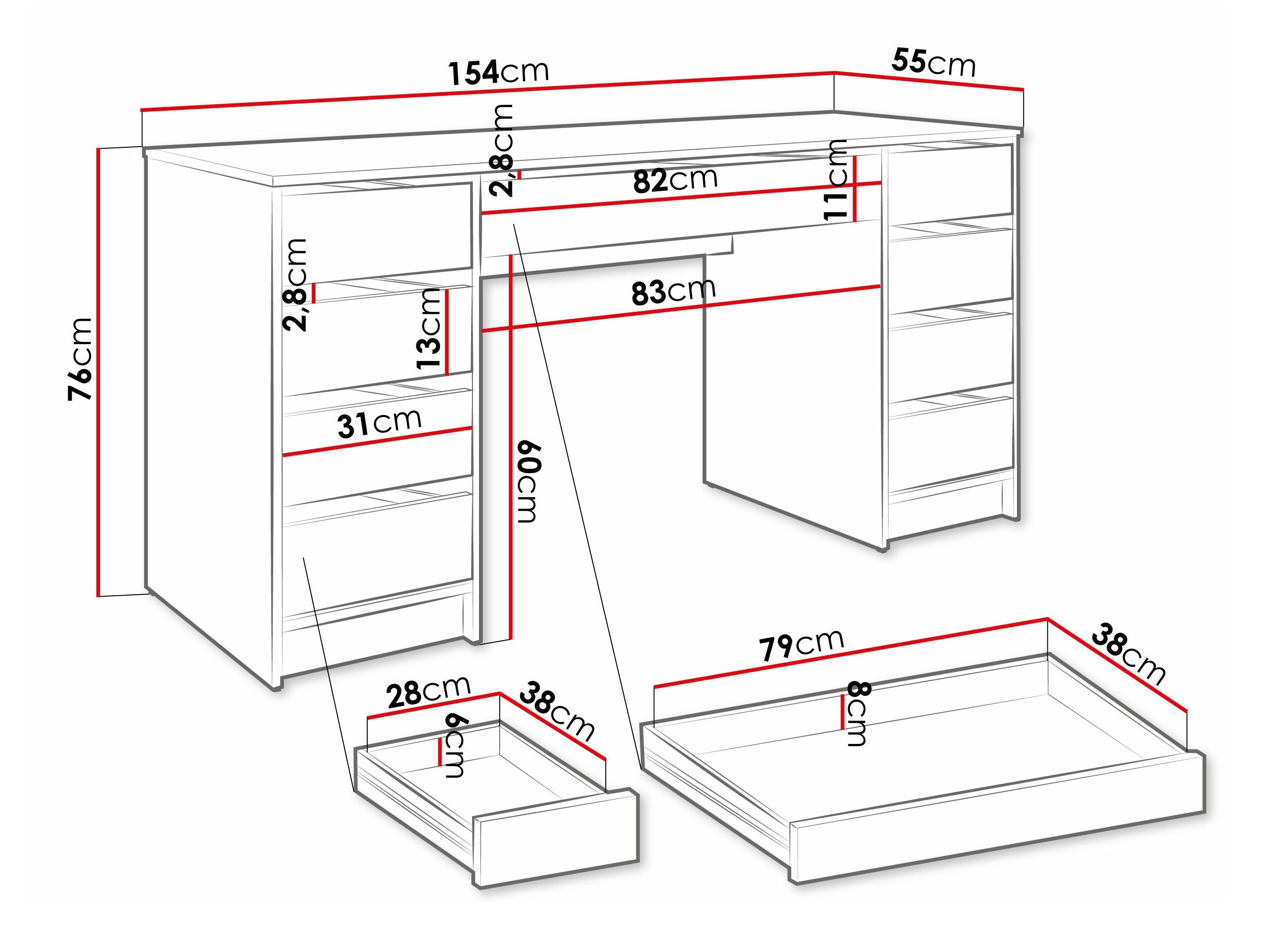 Bureau Comfivo Terros II (Blanc brillant + Blanc)