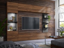 Ensemble de salon Comfivo 210 (Noyer + Marbre noir)