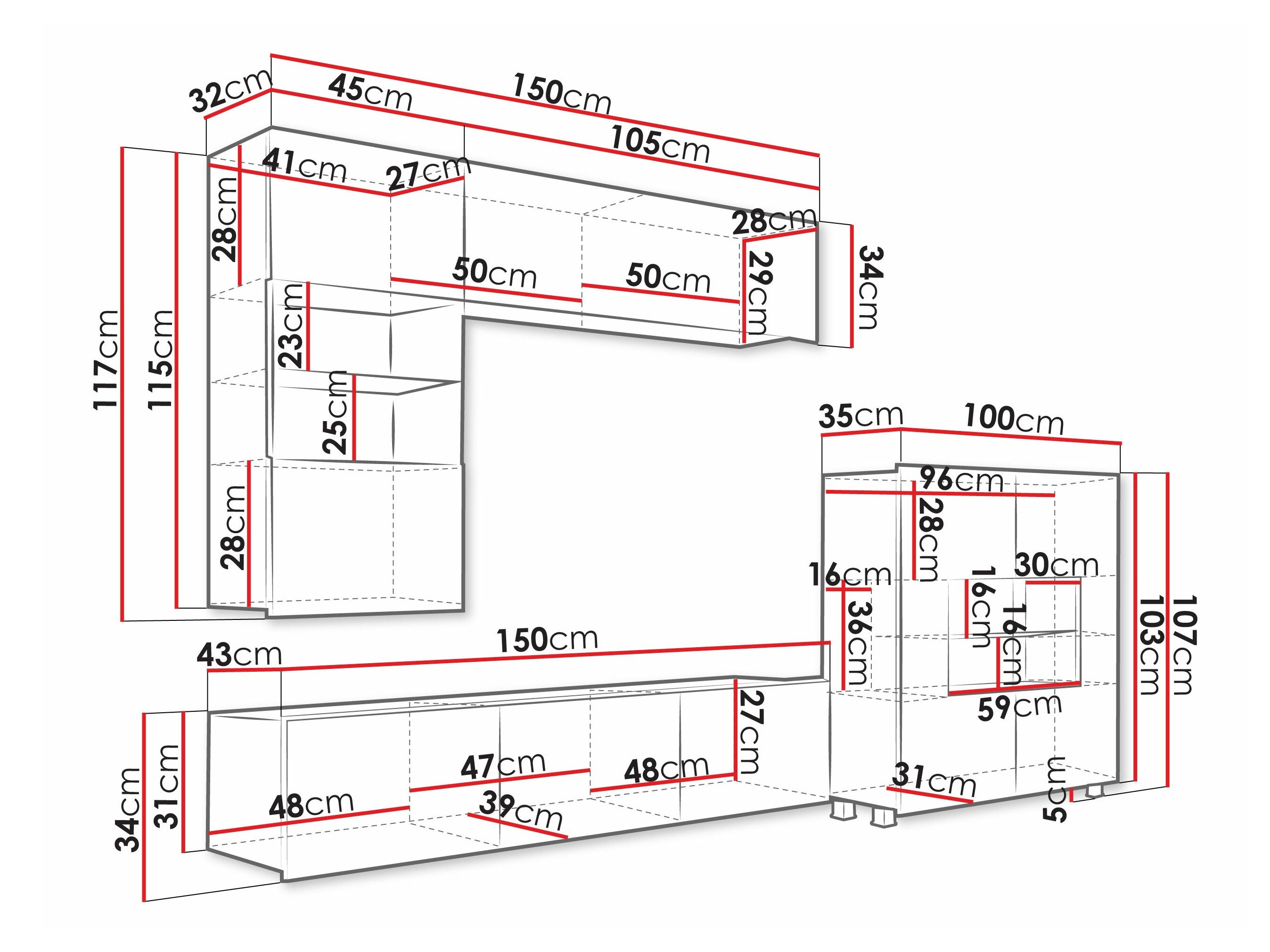 Ensemble de salon Remus III (Blanc + Blanc brillant)