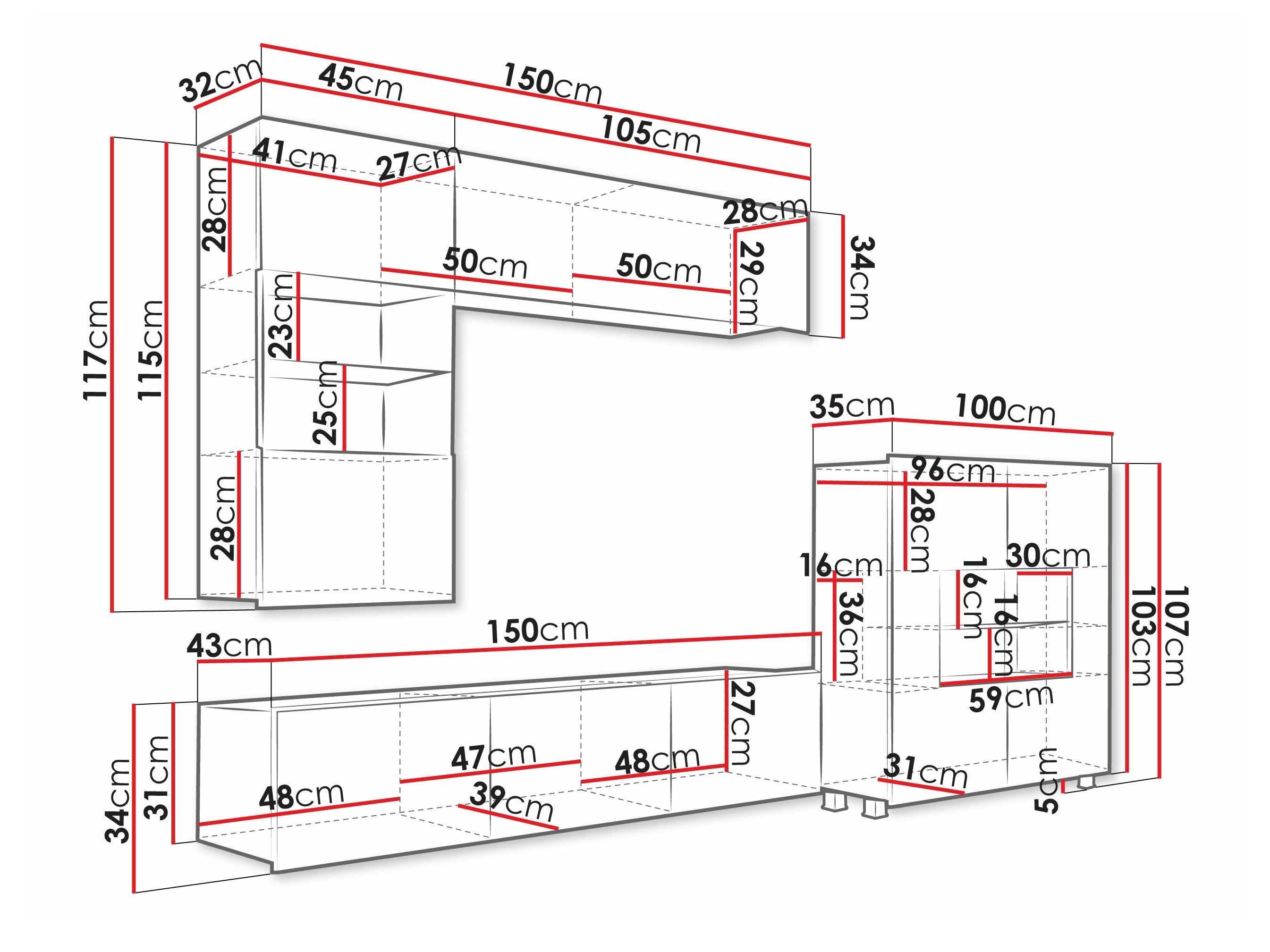 Ensemble de salon Remus III (Blanc + Blanc brillant)