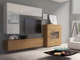 Ensemble de salon Remus III (Chêne doré + Blanc + Blanc brillant)