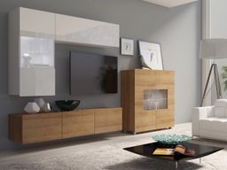 Ensemble de salon Remus III (Chêne doré + Blanc + Blanc brillant)