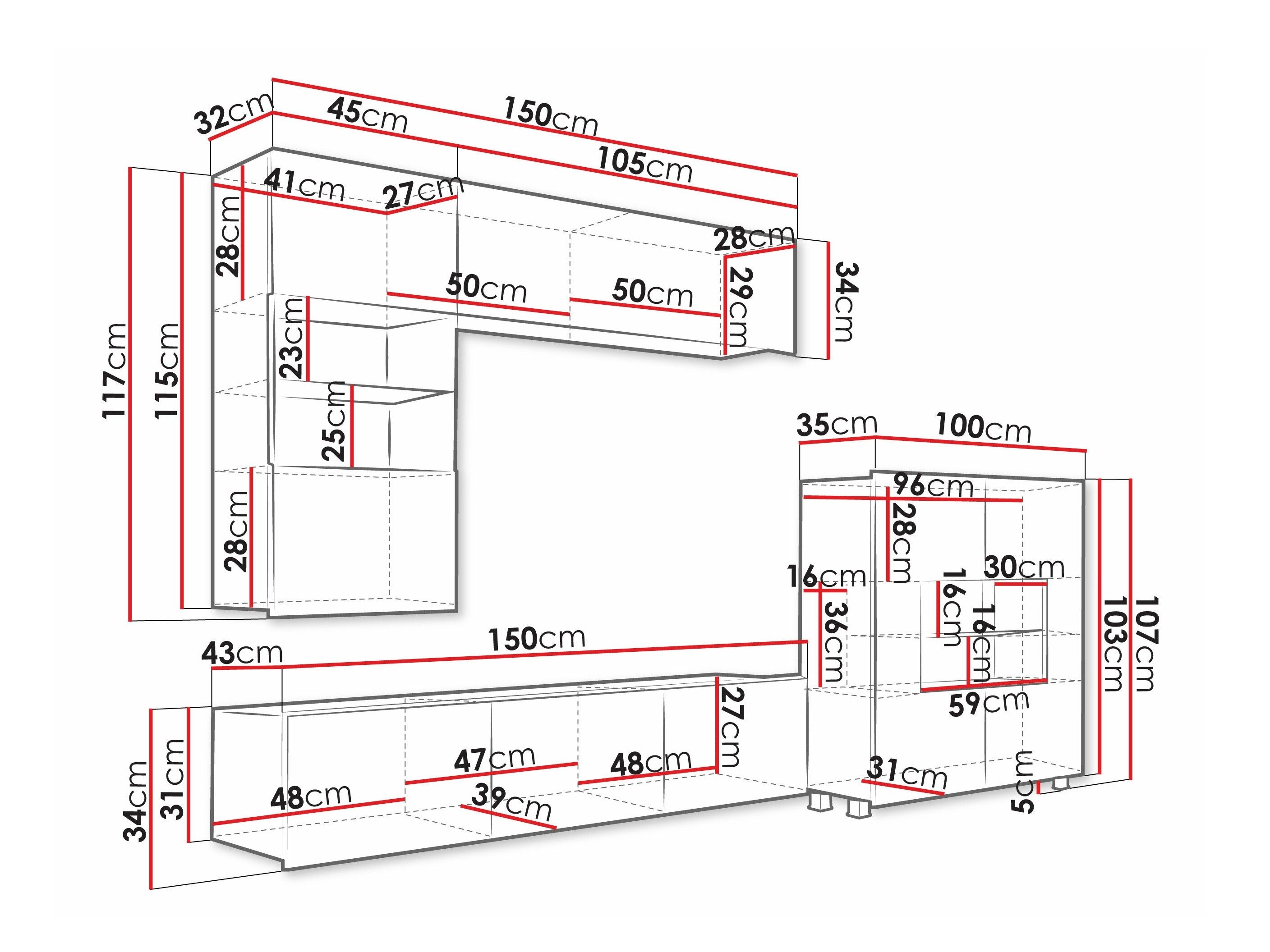 Ensemble de salon Remus III (Chêne doré + Blanc + Blanc brillant)