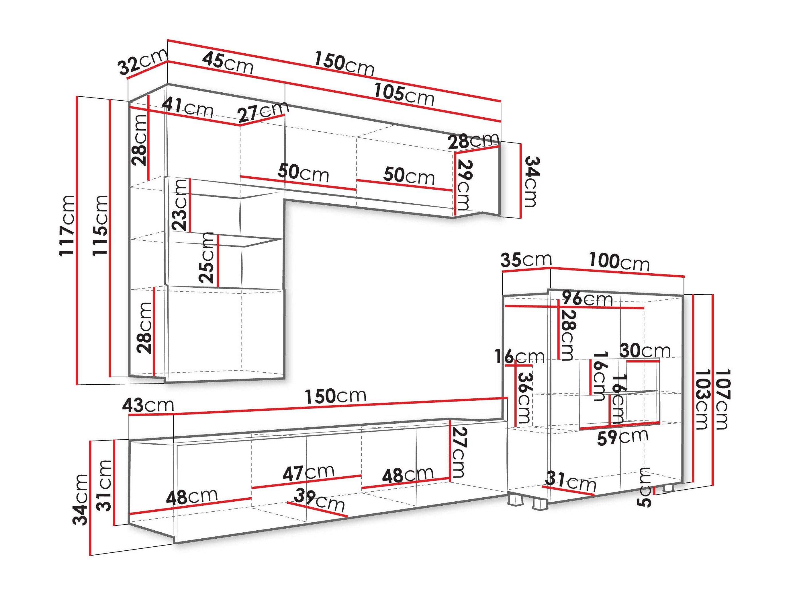 Ensemble de salon Remus III (Noir + Noir brillant + Blanc + Blanc brillant)