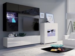 Ensemble de salon Remus III (Noir + Noir brillant + Blanc + Blanc brillant)