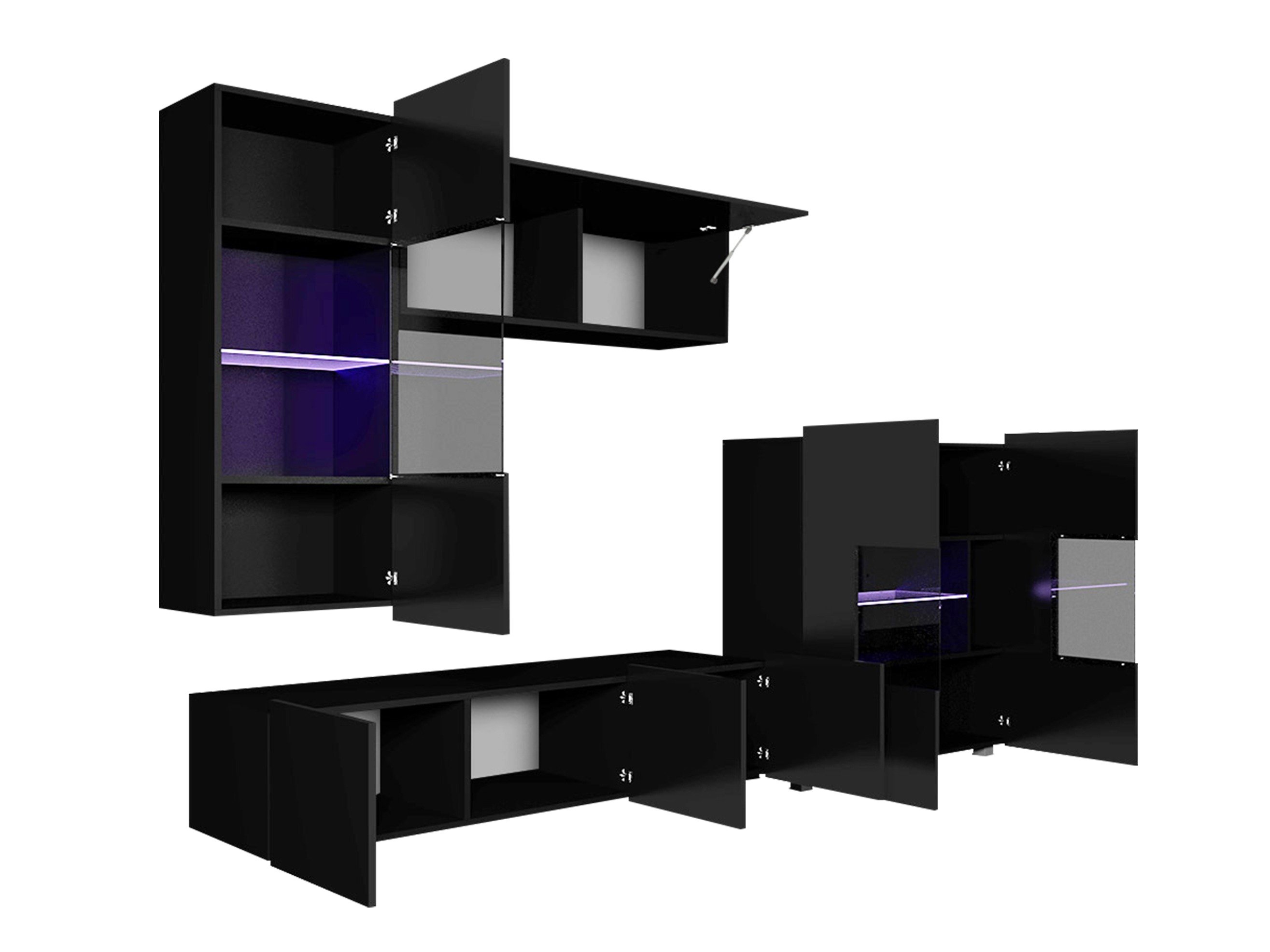 Ensemble de salon Remus III (Noir + Noir brillant + Blanc + Blanc brillant)