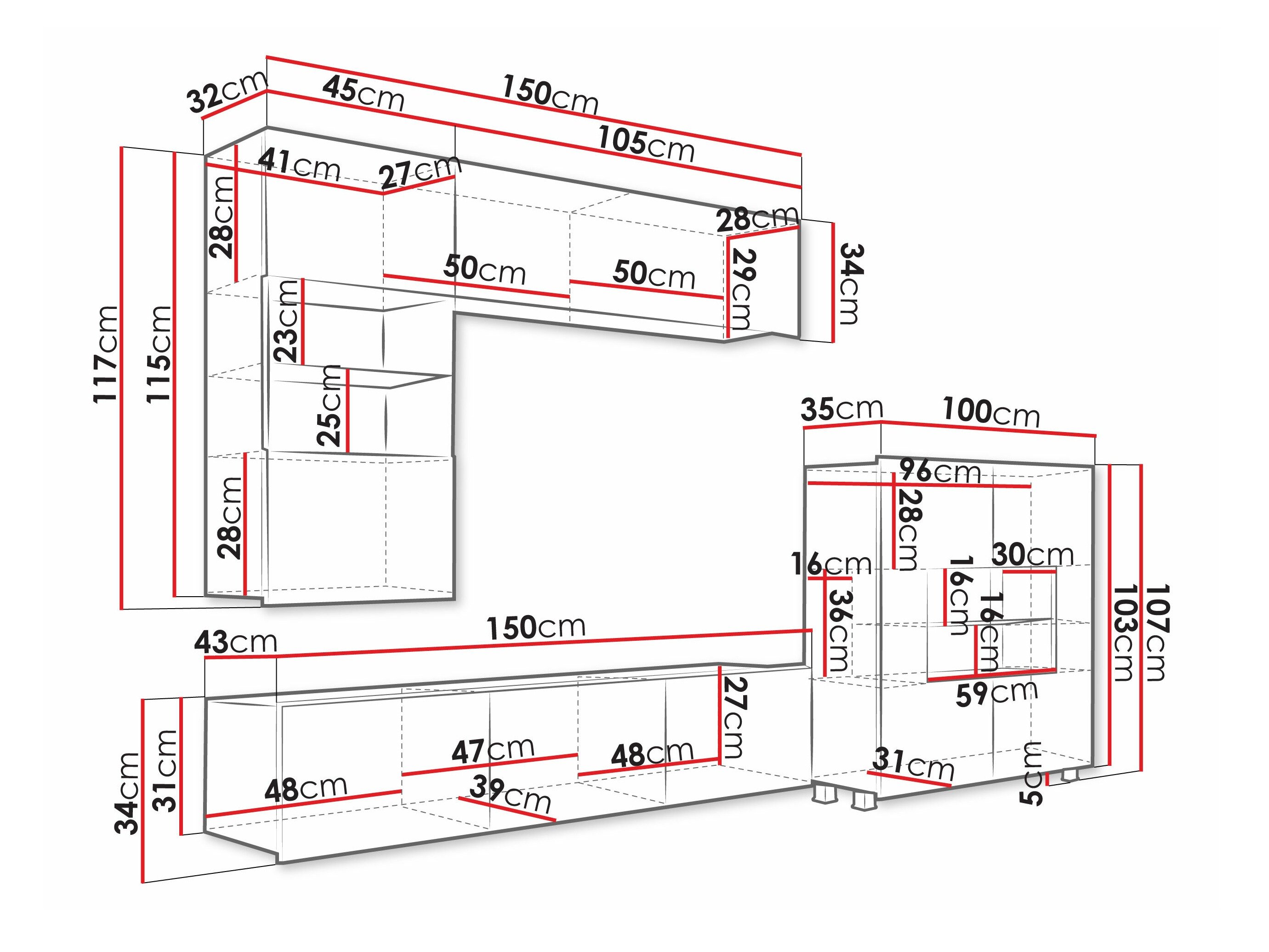Ensemble de salon Remus III (Noir + Noir brillant + Blanc + Blanc brillant)