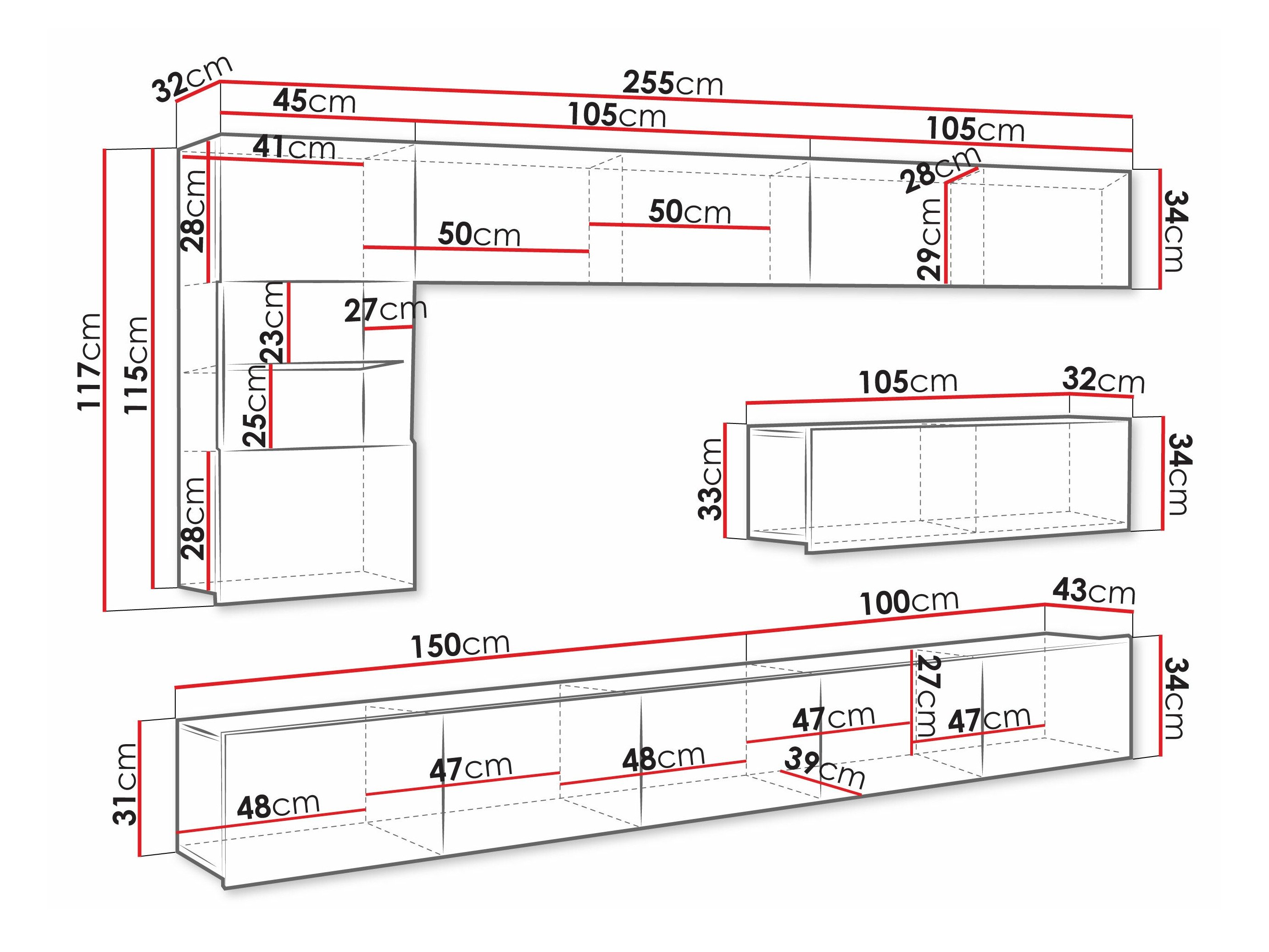 Ensemble de salon Remus IV (Chêne doré + Blanc + Blanc brillant)