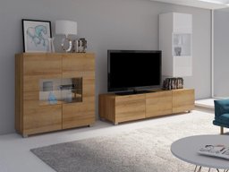 Ensemble de salon Remus VII (Chêne doré + Blanc + Blanc brillant)