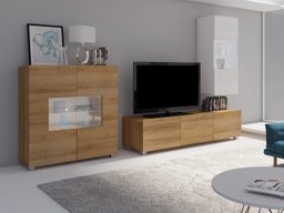 Ensemble de salon Remus VII (Chêne doré + Blanc + Blanc brillant)