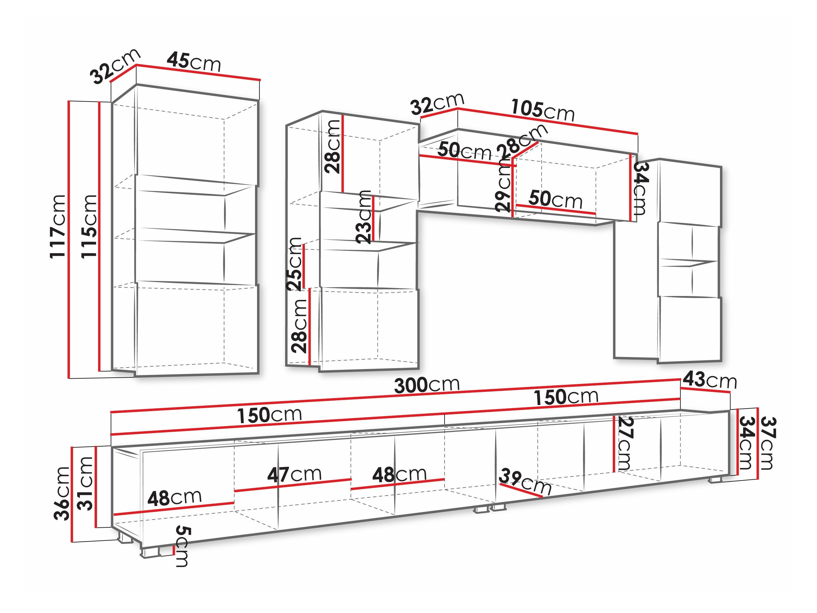 Ensemble de salon Remus V (Blanc + Blanc brillant + Noir + Noir brillant)