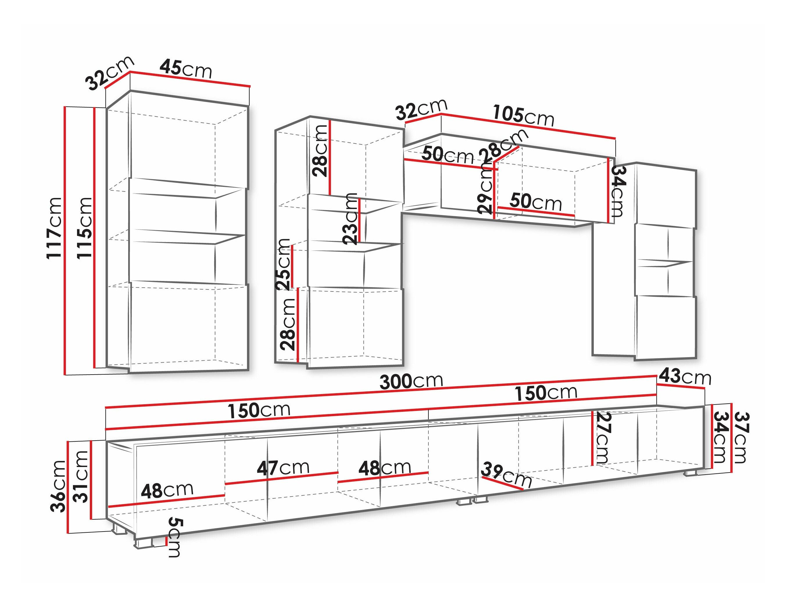 Ensemble de salon Remus V (Blanc + Blanc brillant + Noir + Noir brillant)