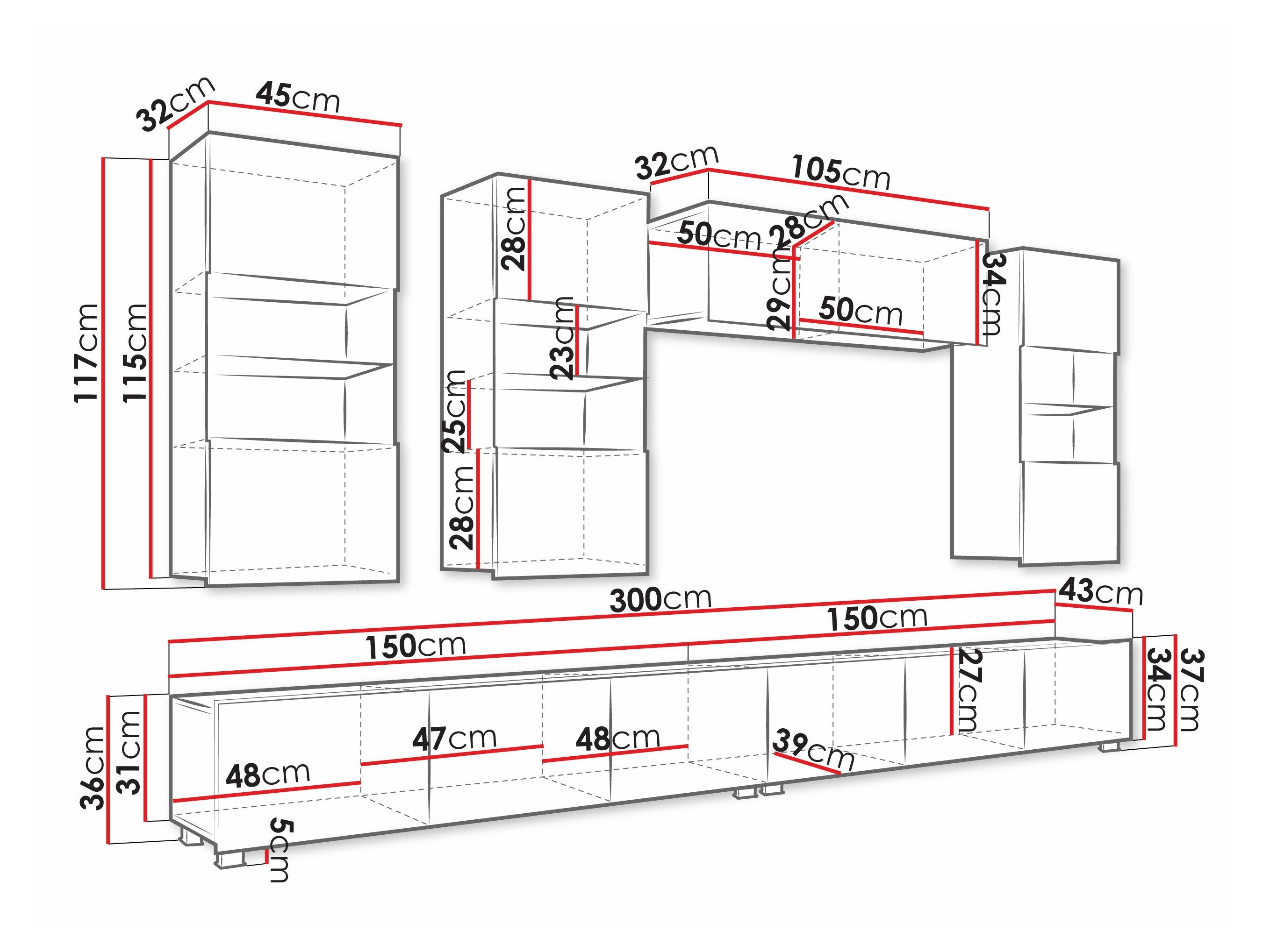Ensemble de salon Remus V (Blanc + Blanc brillant + Noir + Noir brillant)