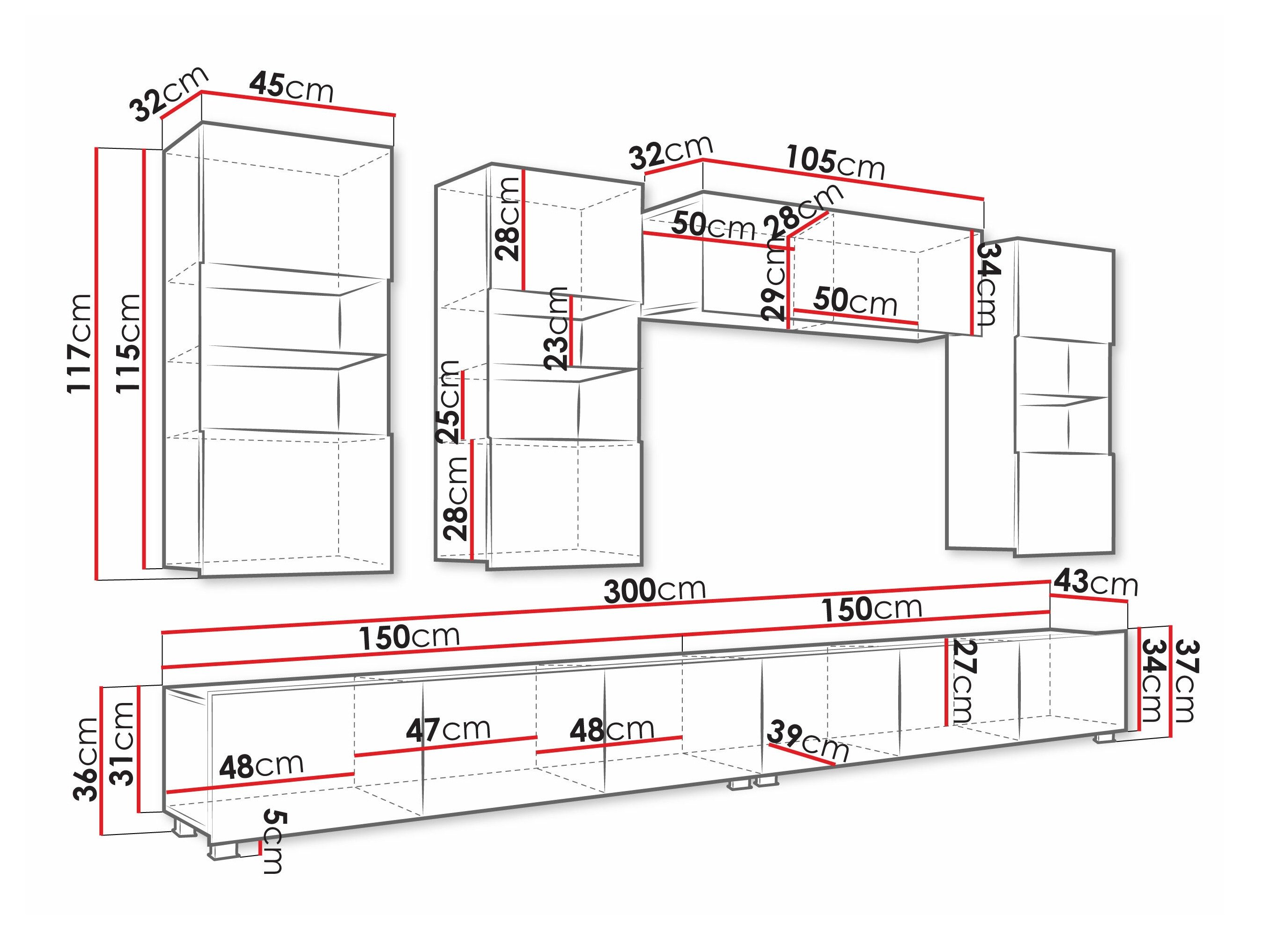 Ensemble de salon Remus V (Chêne doré + Blanc + Blanc brillant)