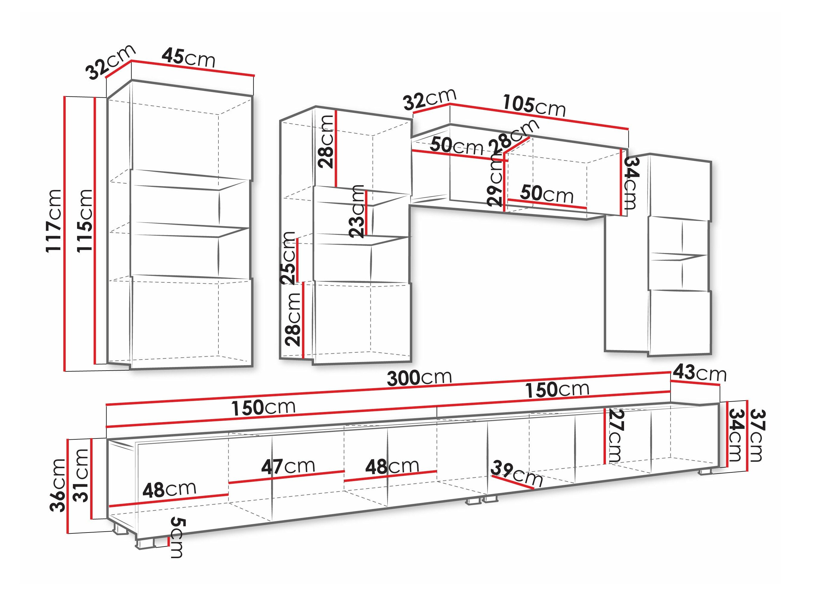 Ensemble de salon Remus V (Chêne doré + Blanc + Blanc brillant)