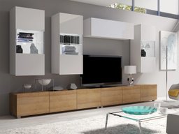 Ensemble de salon Remus V (Chêne doré + Blanc + Blanc brillant)