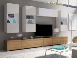 Ensemble de salon Remus V (Chêne doré + Blanc + Blanc brillant)