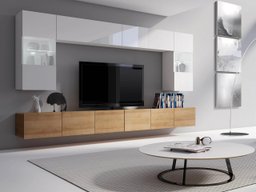 Ensemble de salon Tivdalu 105 (Chêne doré + Blanc + Blanc brillant)