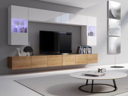 Ensemble de salon Tivdalu 105 (Chêne doré + Blanc + Blanc brillant)