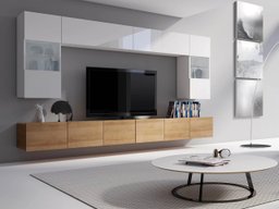 Ensemble de salon Tivdalu 105 (Chêne doré + Blanc + Blanc brillant)