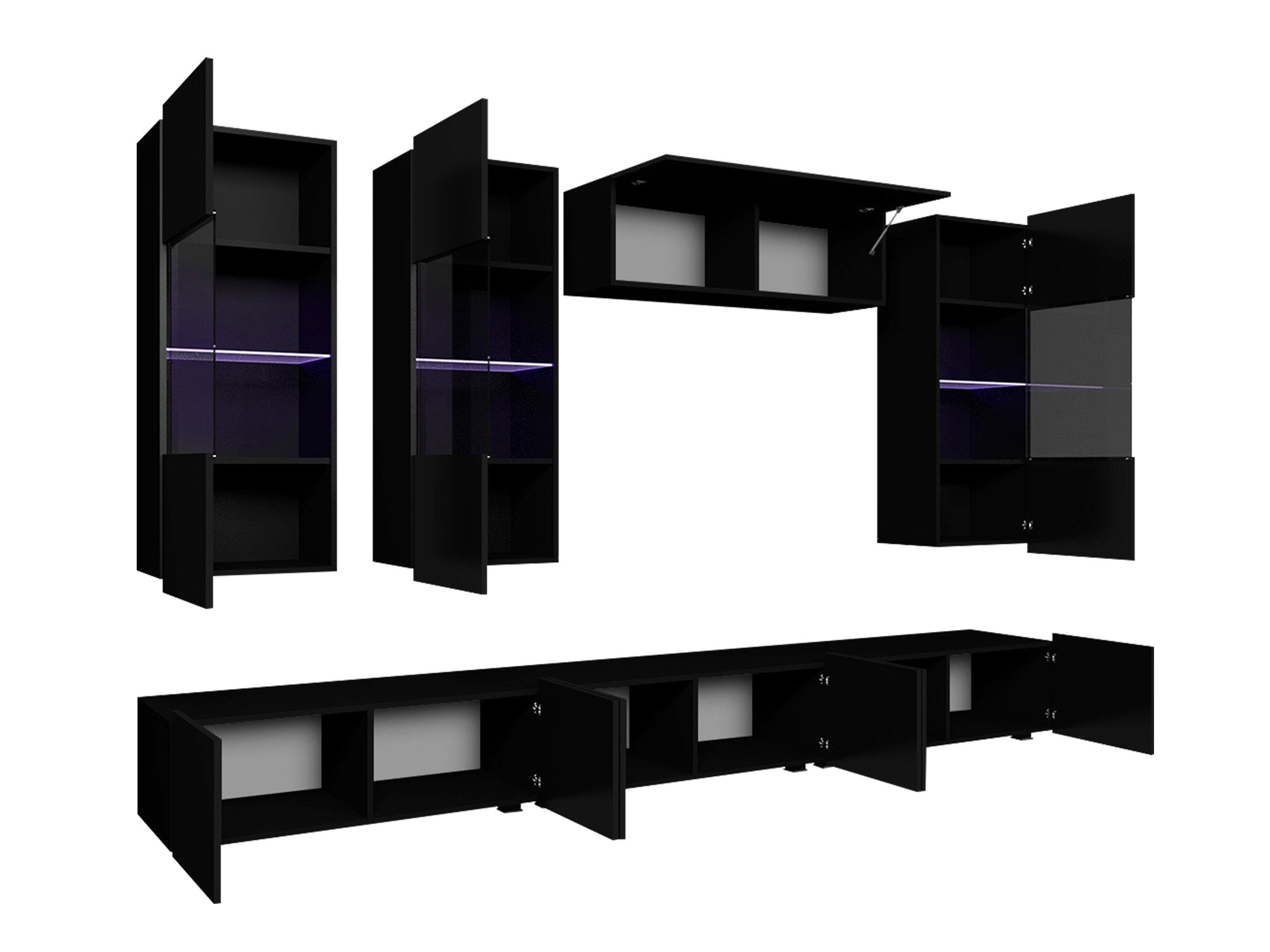 Ensemble de salon Remus XI (Blanc + Blanc brillant + Noir + Noir brillant)