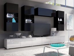 Ensemble de salon Remus XI (Blanc + Blanc brillant + Noir + Noir brillant)