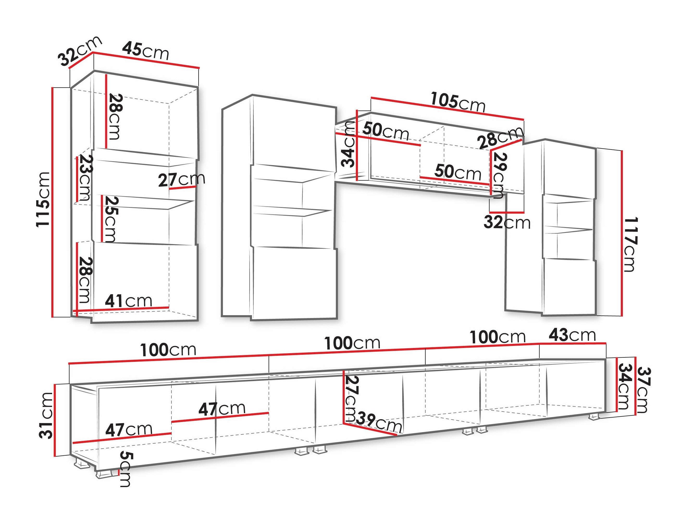 Ensemble de salon Remus XI (Blanc + Blanc brillant + Noir + Noir brillant)