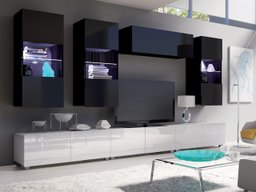 Ensemble de salon Remus XI (Blanc + Blanc brillant + Noir + Noir brillant)