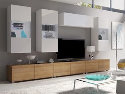 Ensemble de salon Remus XI (Chêne doré + Blanc + Blanc brillant)