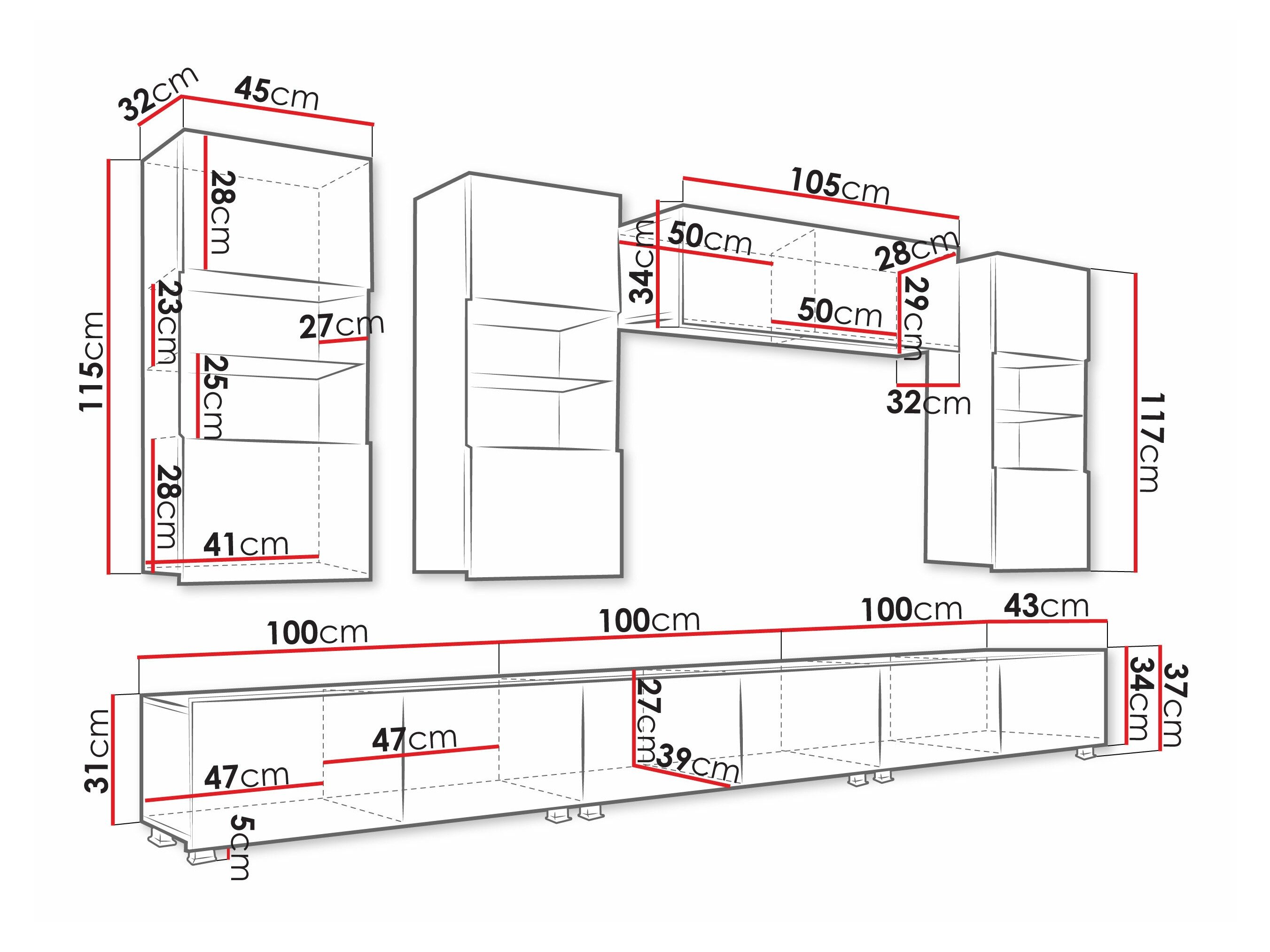 Ensemble de salon Remus XI (Chêne doré + Blanc + Blanc brillant)