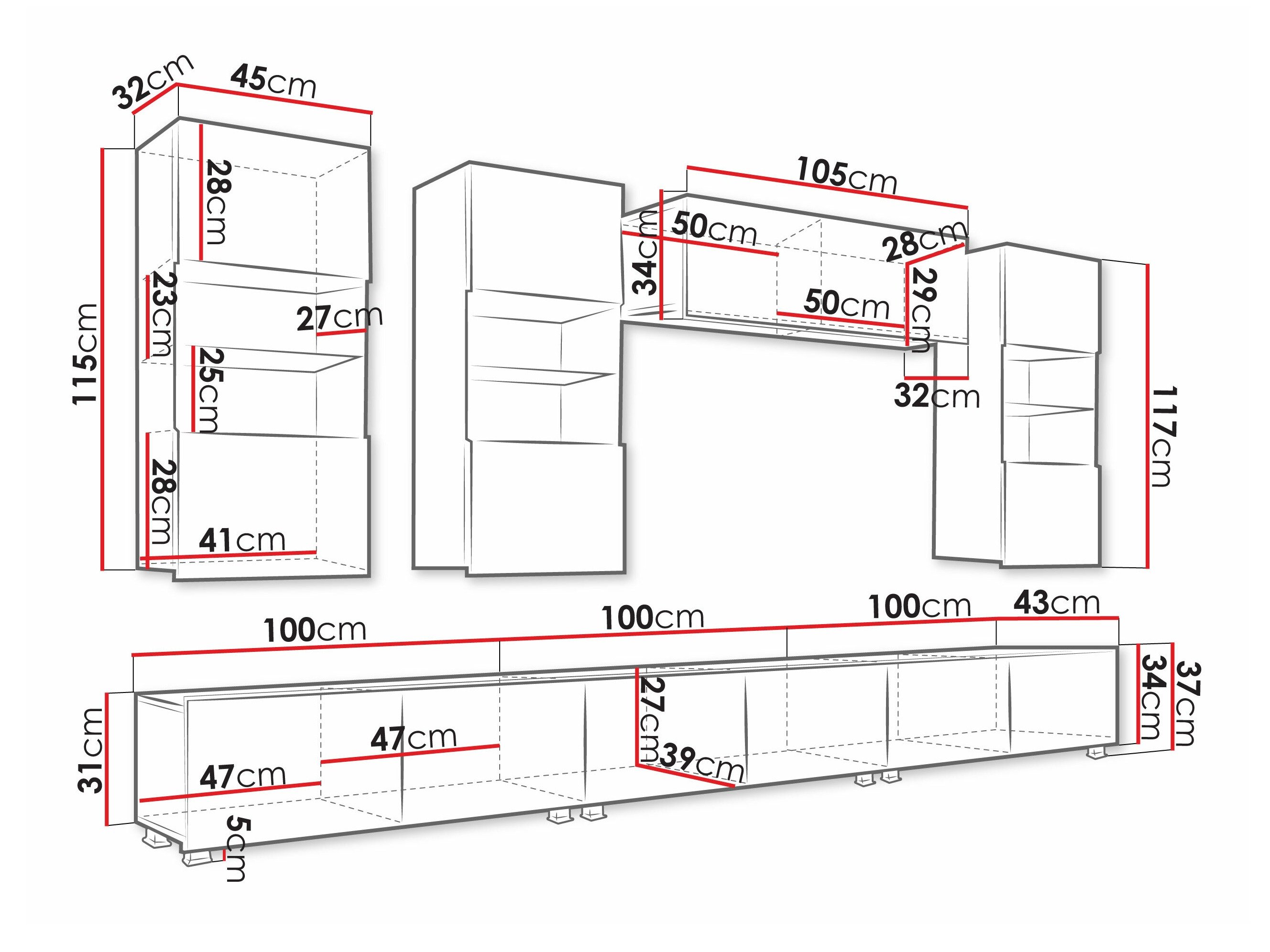 Ensemble de salon Remus XI (Chêne doré + Blanc + Blanc brillant)