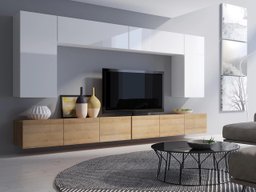 Ensemble de salon Remus XIII (Chêne doré + Blanc + Blanc brillant)