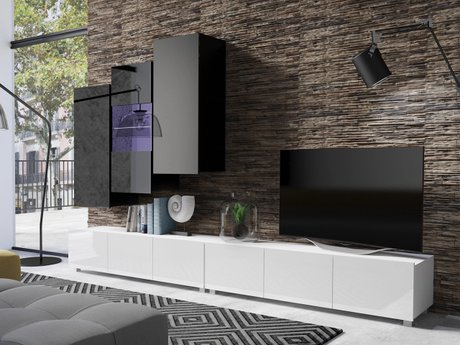 Ensemble de salon Remus XVII (Blanc + Blanc brillant + Noir + Noir brillant)