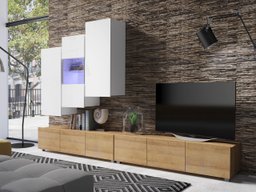 Ensemble de salon Remus XVII (Chêne doré + Blanc + Blanc brillant)