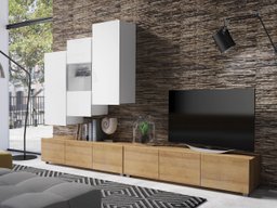 Ensemble de salon Remus XVII (Chêne doré + Blanc + Blanc brillant)