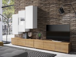 Ensemble de salon Remus XVII (Chêne doré + Blanc + Blanc brillant)