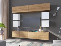 Ensemble de salon Remus XVI (Chêne doré + Blanc + Blanc brillant)