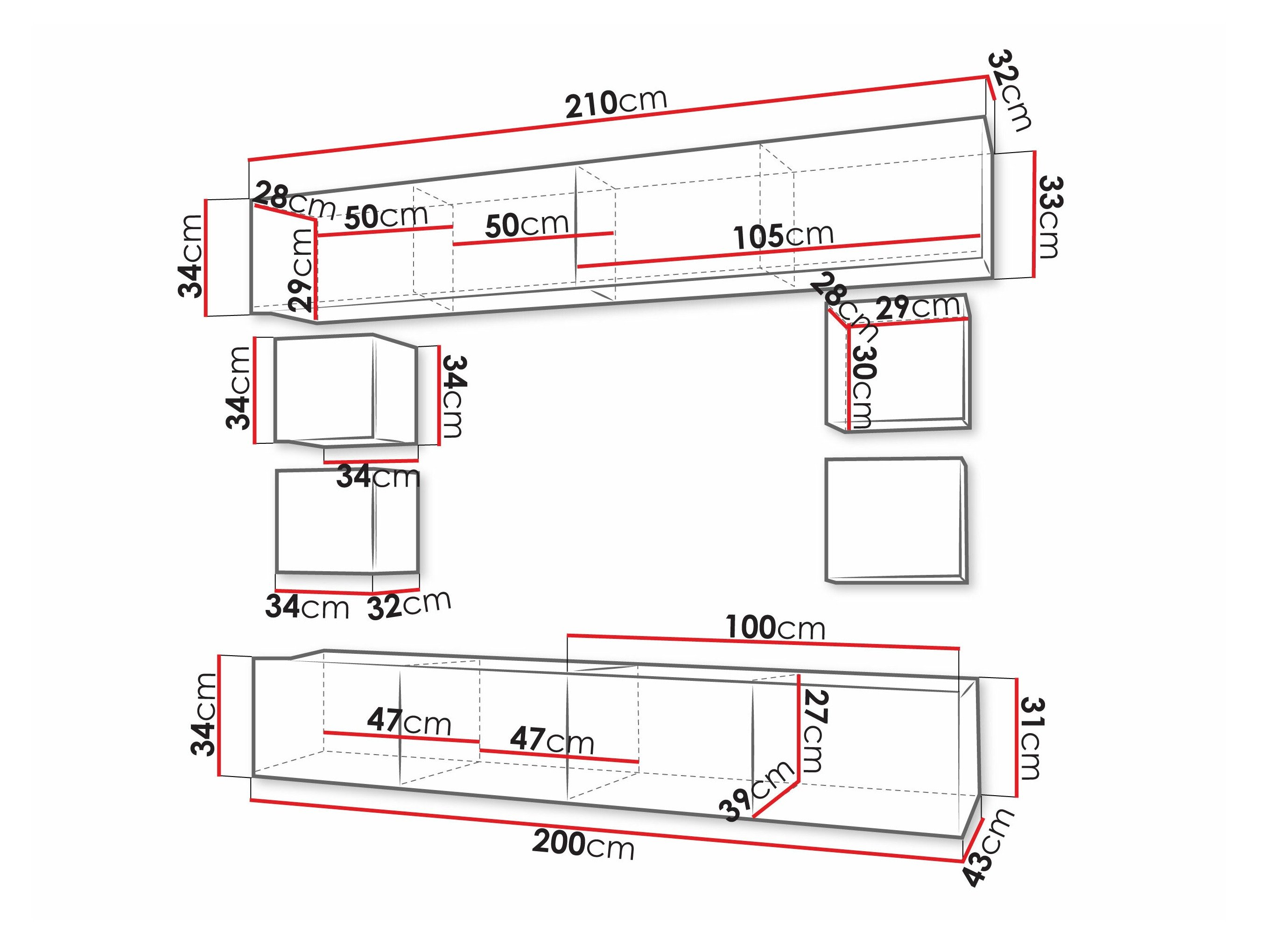 Ensemble de salon Remus XVI (Chêne doré + Blanc + Blanc brillant)