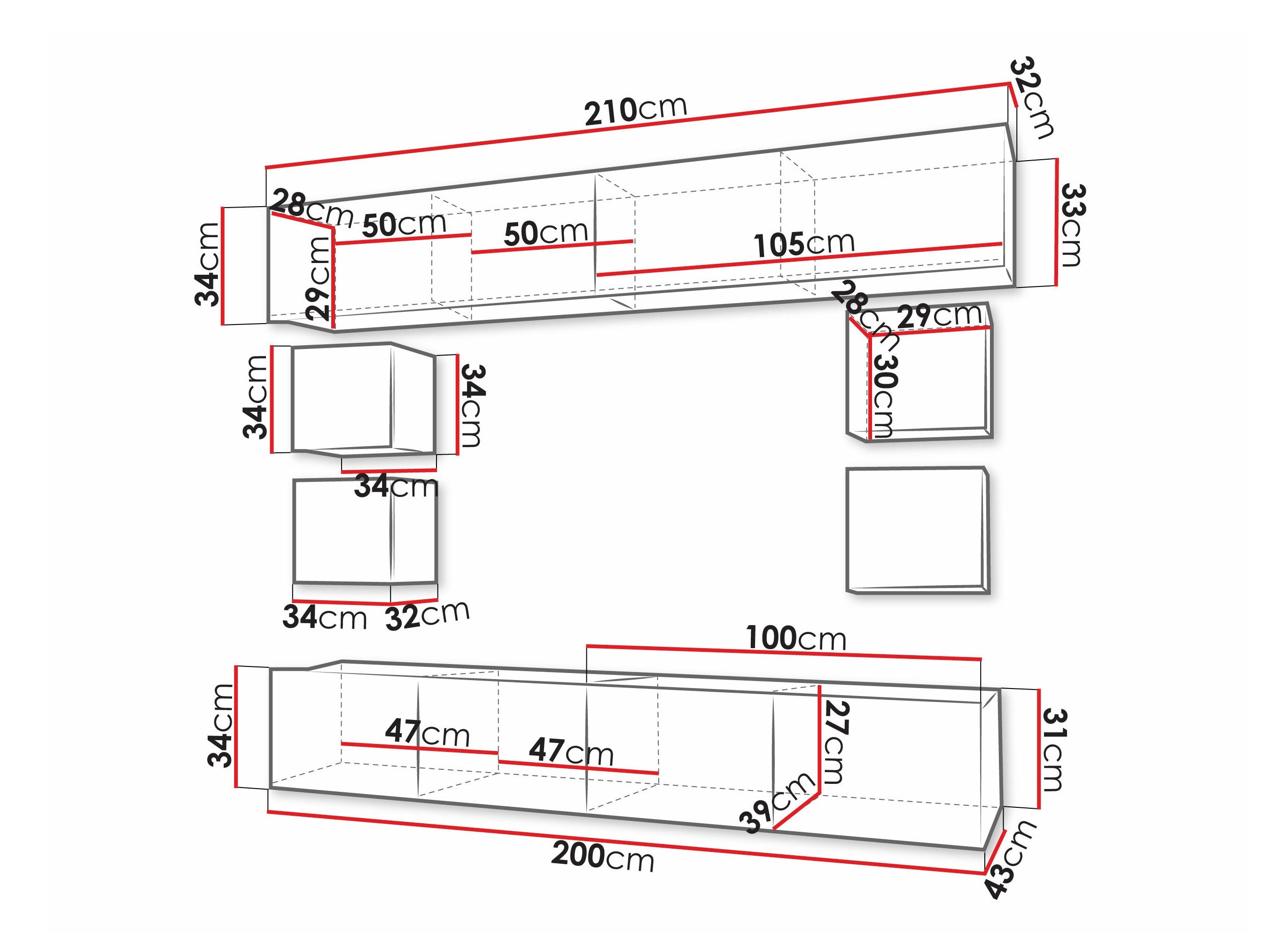 Ensemble de salon Remus XVI (Noir + Noir brillant + Blanc + Blanc brillant)