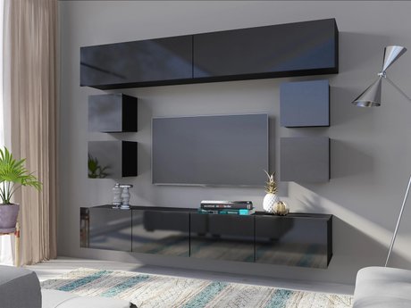 Ensemble de salon Remus XVI (Noir + Noir brillant)