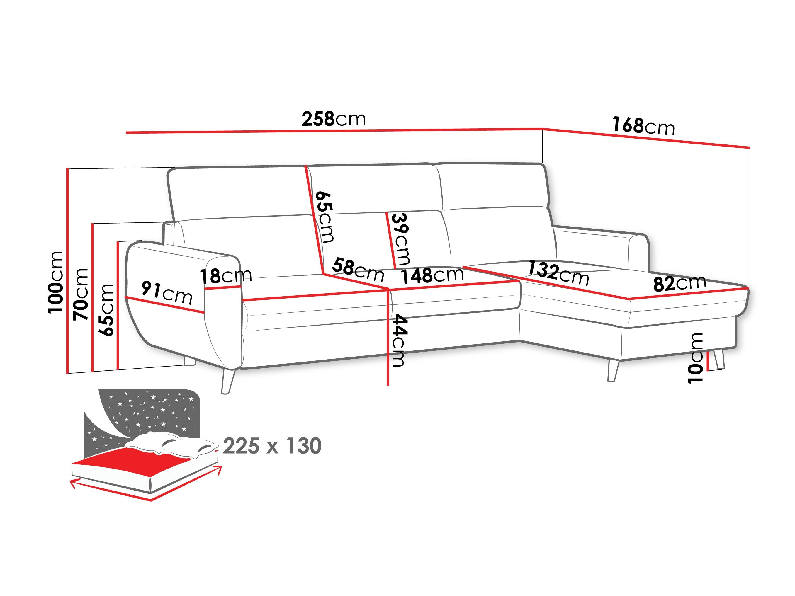 Canapé d'angle Temple 132 (Cruz 80)