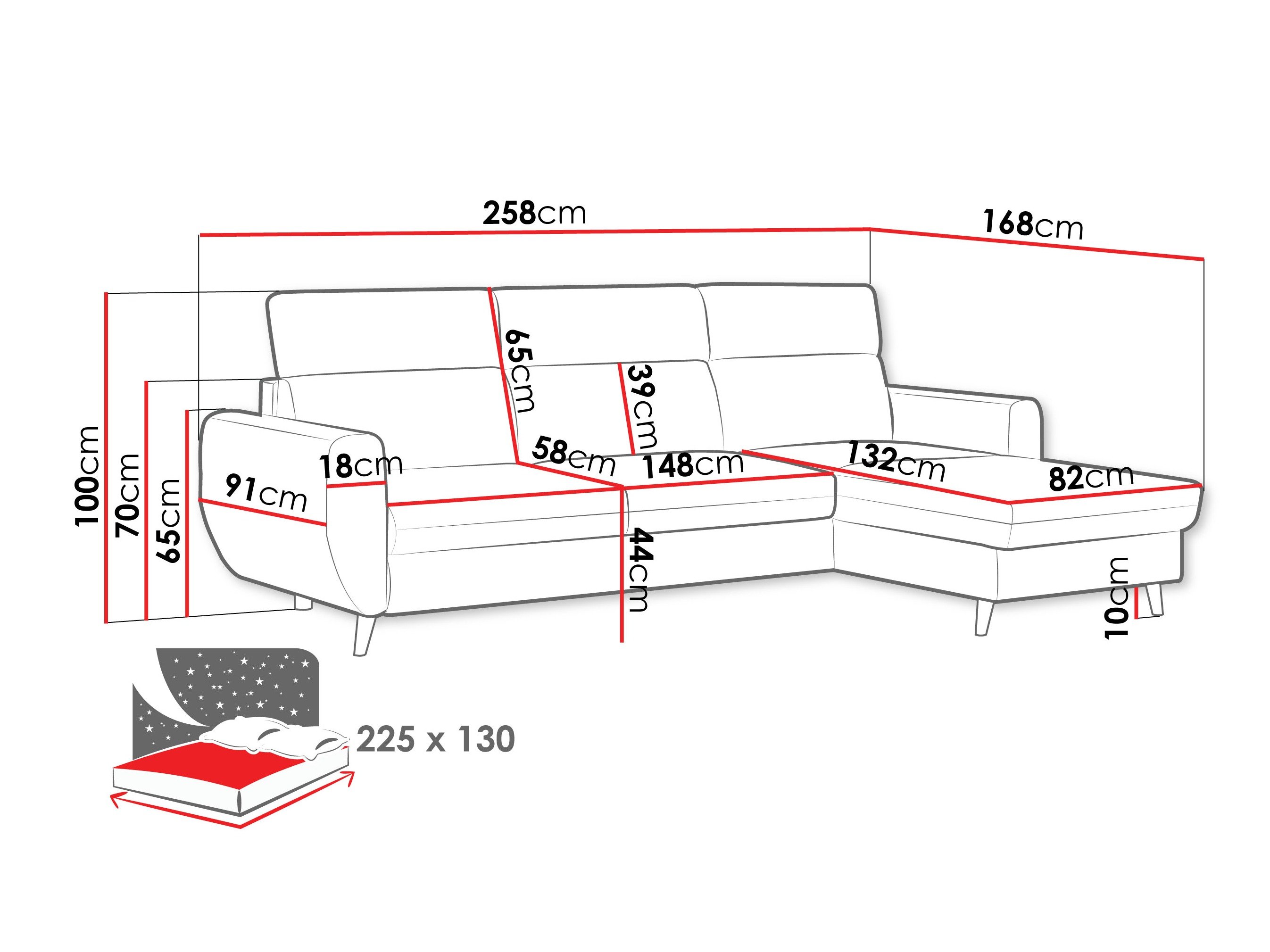 Canapé d'angle Temple 132 (Cruz 80)