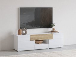 Meuble TV Torsone 101 (Blanc + Blanc brillant + Chêne de san remo)