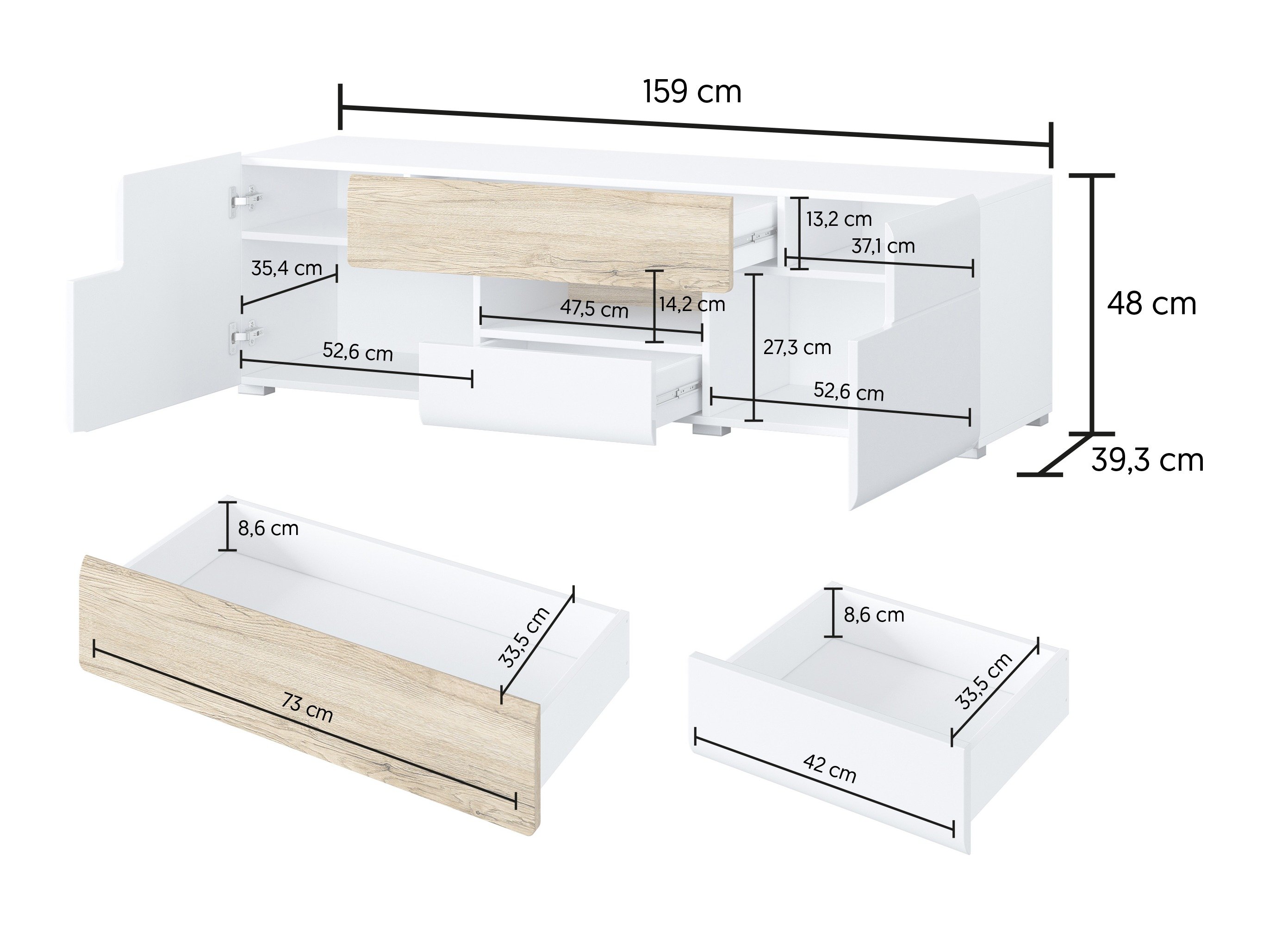 Meuble TV Torsone 101 (Blanc + Blanc brillant)