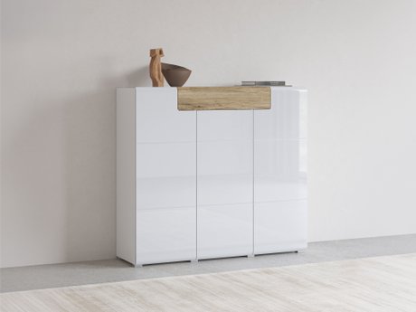Commode Torsone 112 (Blanc + Blanc brillant + Chêne de san remo)