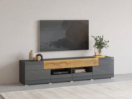 Meuble TV Torsone 113 (Anthracite + Gloss anthracite + Grandson chêne)