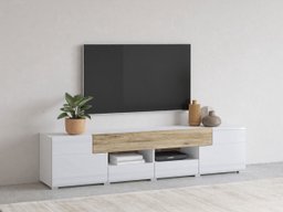 Meuble TV Torsone 113 (Blanc + Blanc brillant + Chêne de san remo)